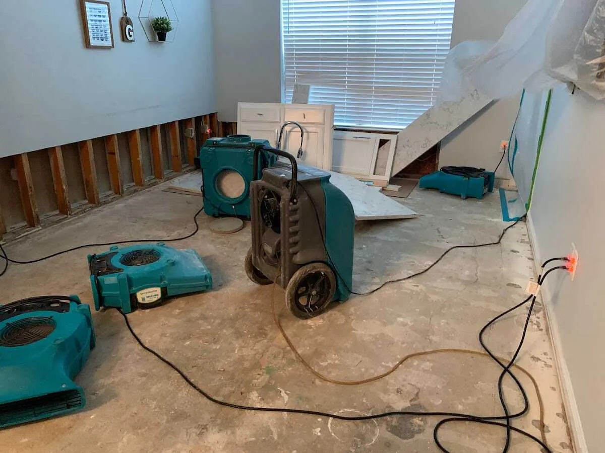 Dehumidifier in flood-cut room for Water Damage Restoration in Hillview
